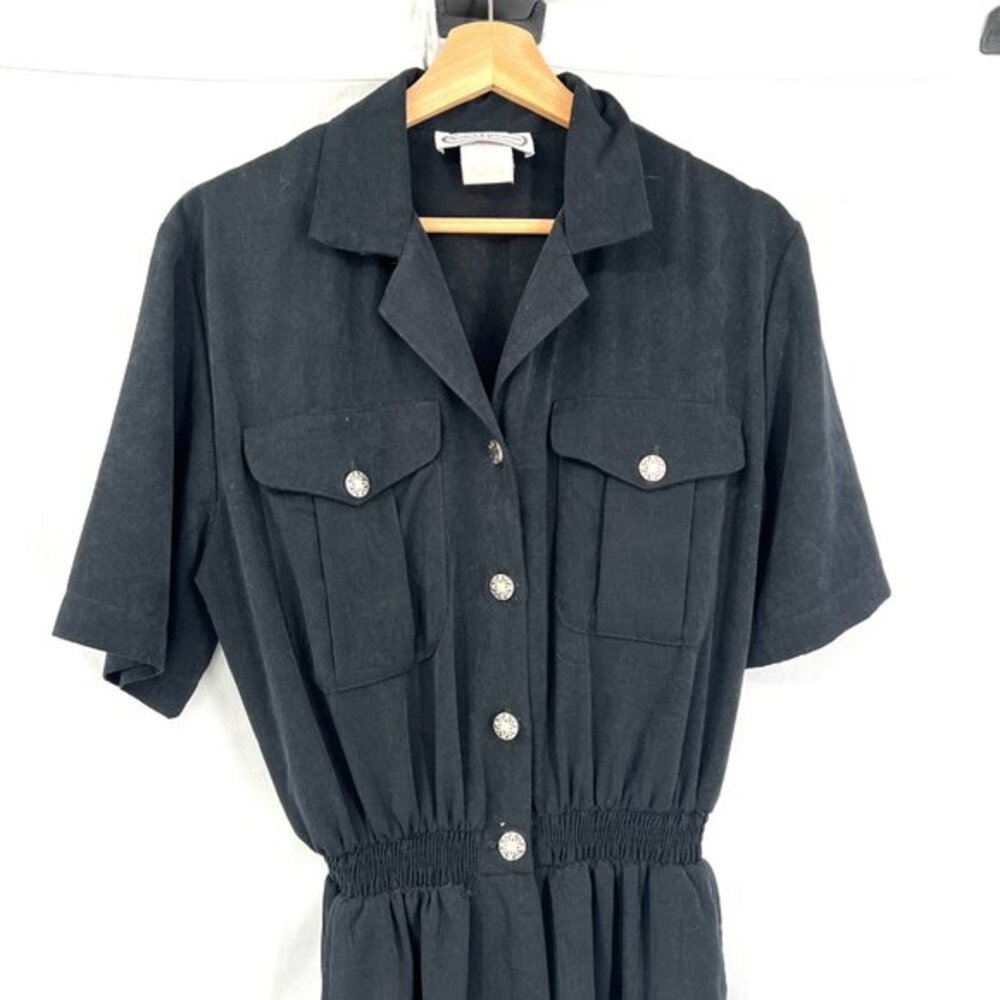Vintage 90s Saint Germain Paris boiler suit jumpsuit short sleeve black S - Picture 3 of 16